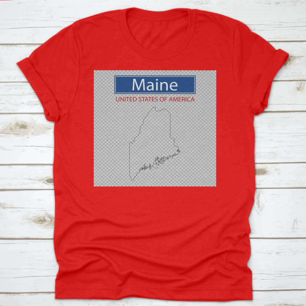 A comfortable t-shirt featuring an outline map of the state of Maine, showcasing its unique shape and geographical features.